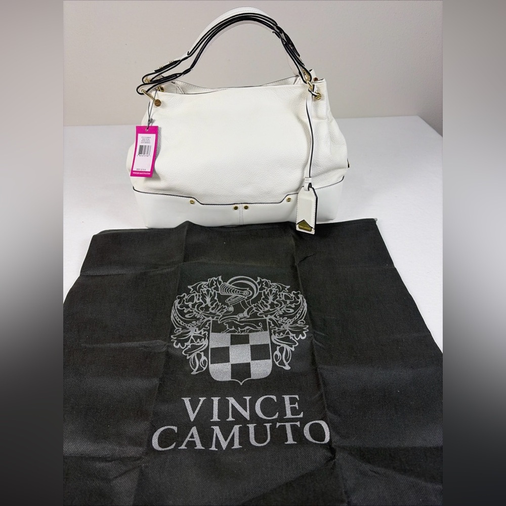 NWT Vince Camuto White Pebbled Leather Handbag Purse Satchel Shoulder W/Dust Bag